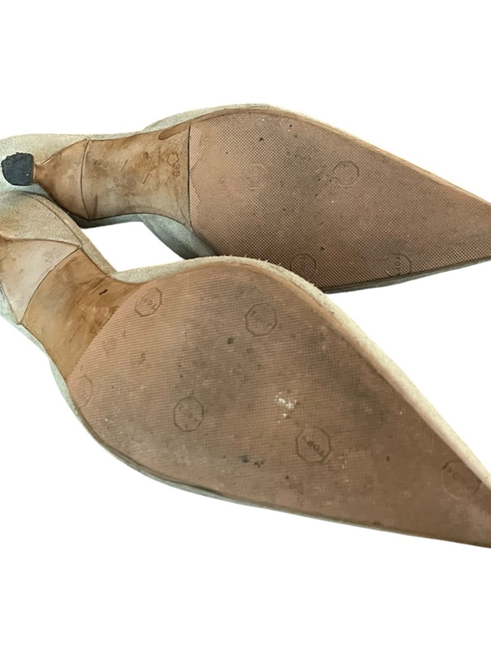 Prada Vintage Suede Mule Kitten Heels Khaki 38 (US 7.5–8) Chain Pointed Toe - Picture 4 of 6